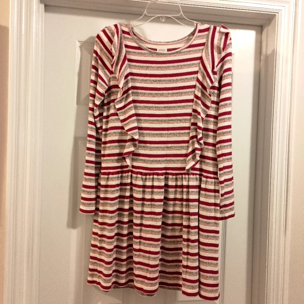 Vintage Gymboree Girls red gray Long sleeve Pullover Drop waist Dress size XL